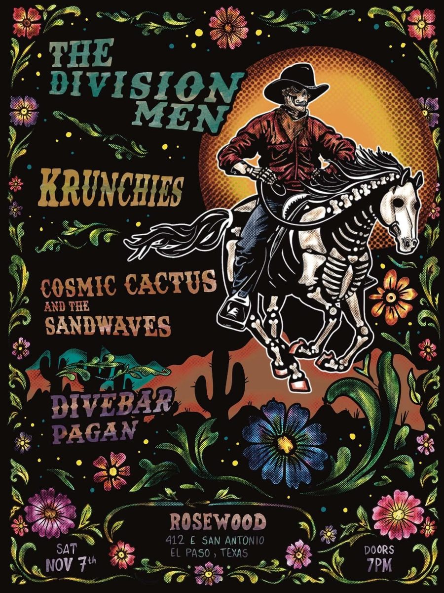Poster for the November 7, 2026 show at Rosewood — a skeleton cowboy riding a skeletal horse under an orange sun